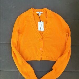 Orange V-Neck Cropped Sweater